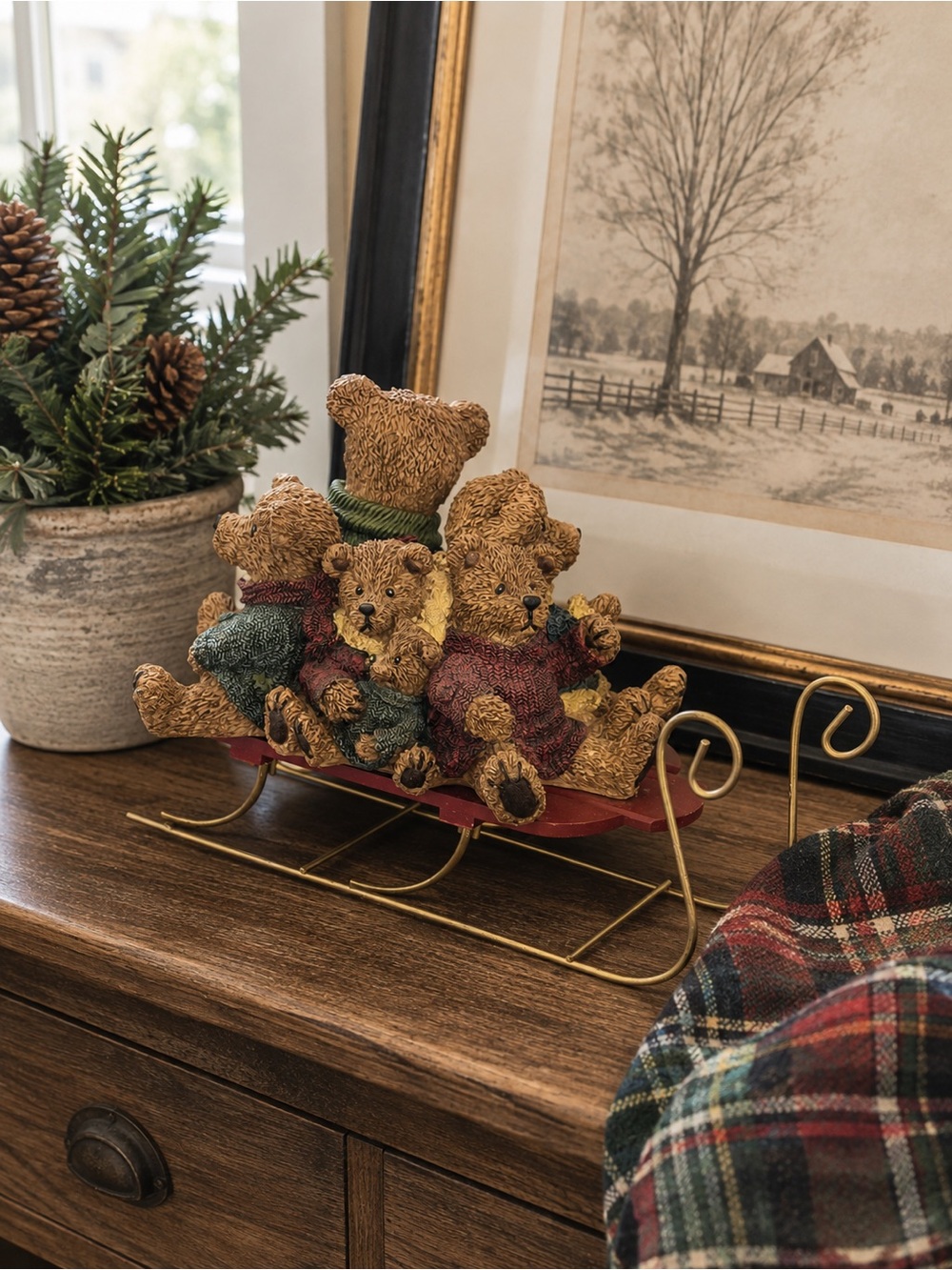 Vintage Boyds Bears Family Sleigh Large Figurine Christmas Collectible